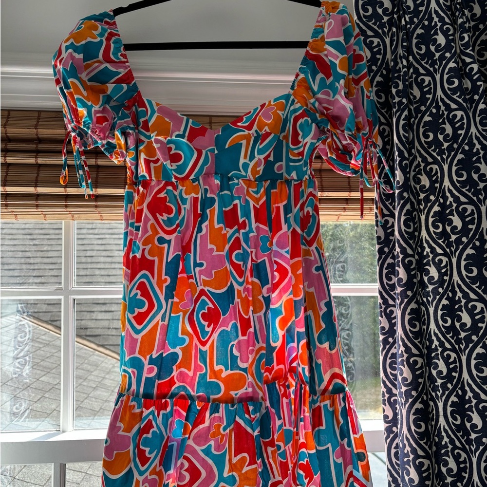 Amanda Uprichard Bright Multicolor Wave Print Dress